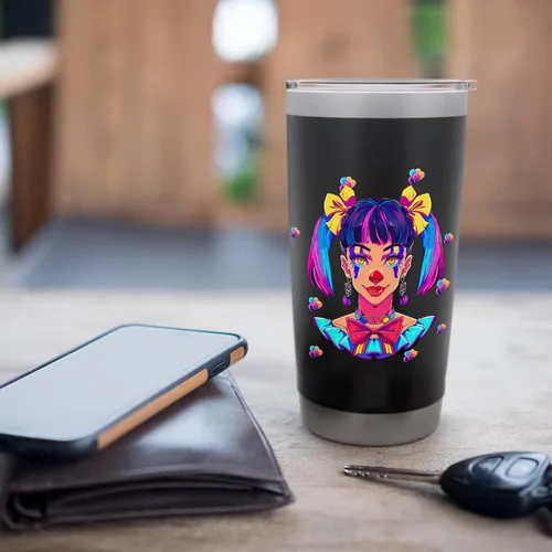 Vista 7 de Cute Streetwear synthwave 80s 90s retro anime girls clown Stainless Steel Insulated Tumbler