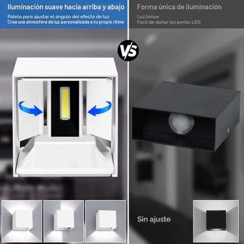 Vista 8 de ledmo Lámparas de pared LED para exterior con luz hacia arriba y hacia abajo Ajustable Aluminio IP65 20W Alta potencia 6000K 1800LM Moderna lámpara