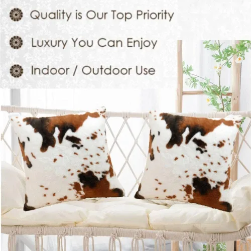 Vista 4 de Fundas de almohada suaves de piel sintética para sofá, dormitorio, sala de estar, 18 x 18 pulgadas, color marrón y blanco