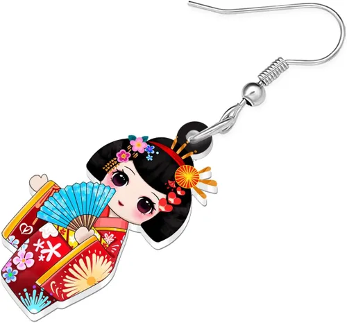 Vista 50 de DUOWEI Aretes de acrílico estilo japonés con diseño de anime para muñeca, colgantes, joyería para mujer