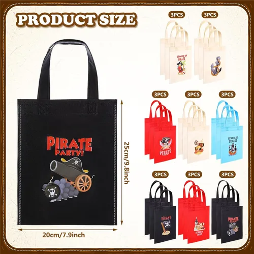 Vista 3 de Hosuly 24 bolsas de regalo para fiesta de pirata, regalos de fiesta de cumpleaños pirata, bolsas de botín no tejidas para regalo, dulces, tesoros