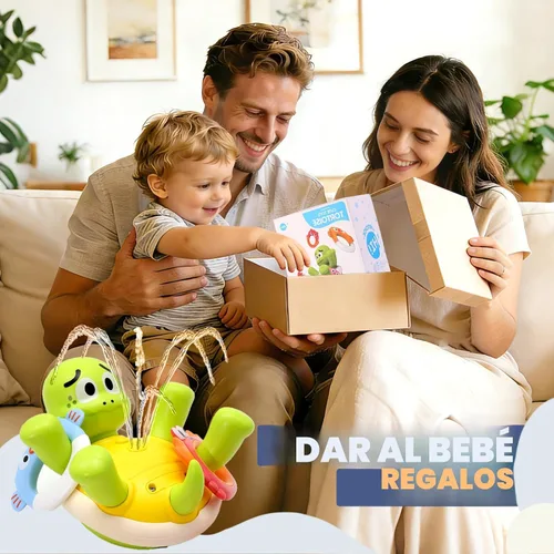 Vista 2 de Sizobi Juguetes de Baño para Bebés, Juguete de Baño de Tortuga Recargable con Rociador para Niños Pequeños con 5 Anillos, Juguete de Rociador