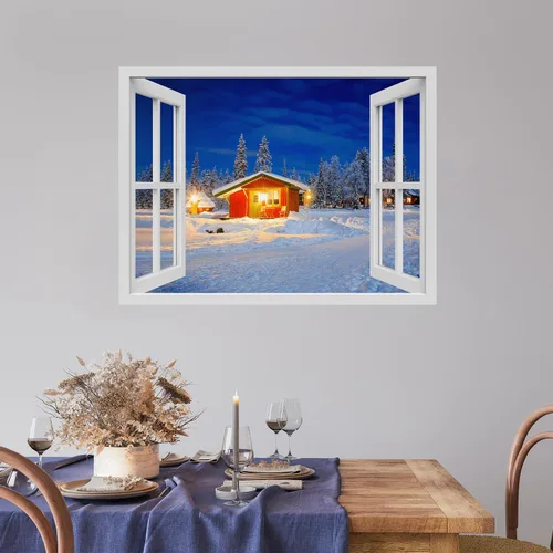 Vista 12 de wall26 Adhesivo de Pared Papá Noel Llevando Regalos Ventana Abierta Mural, No Se Despega y No Se Pega, Papel Tapiz No Tejido Decorativo