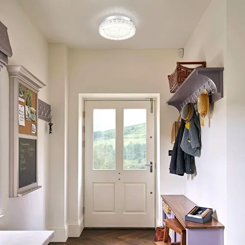 Vista 5 de Lámpara de techo de cristal de montaje al ras, lámpara de techo LED moderna de 8.3 pulgadas, lámparas de araña de cristal regulables