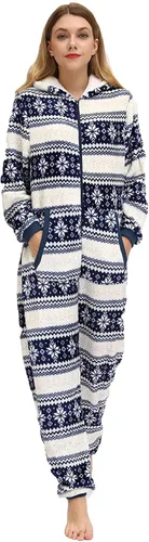 Vista 2 de Pijama de Navidad para mujer, ultra cómodo, para descansar, peludo 654321, mameluco con capucha, ropa de dormir para el hogar