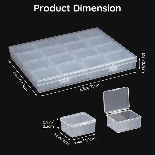 Vista 4 de Segbeauty Caja grande de almacenamiento de cuentas, organizador de gemas transparentes de 16 rejillas con tapa con bisagras, paquete de 2