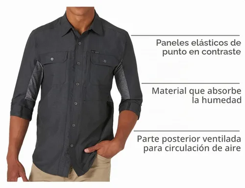 Vista 4 de ATG de Wrangler - Camisa de manga larga para hombre, de material mixto Negro