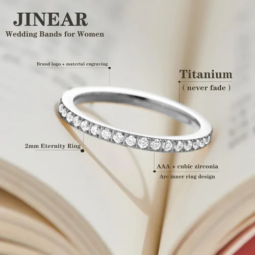 Vista 2 de JINEAR 3mm Wedding Bands for Women Eternity Ring 18K Gold Plated Cubic Zirconia Engagement Rings Stackable Anniversary Promise Statement Ring Gift