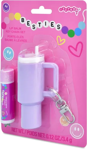 Vista 4 de iscream Estuche de bálsamo labial con llavero de taza de viaje con bálsamo labial perfumado de vainilla