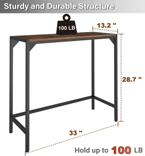 Vista 8 de Mesa consola estrecha industrial de 33 pulgadas, mesa de sofá para entrada, mesa de sofá, mesa auxiliar de entrada para pasillo, sala de estar