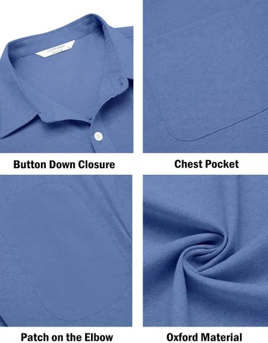 Vista 20 de COOFANDY Camisa Oxford de manga larga con botones para hombre, camisas de vestir de ajuste regular