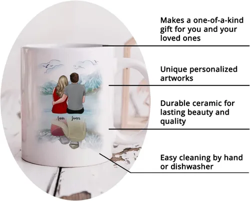 Vista 5 de Gossby Taza para parejas, regalo personalizado para pareja, marido, esposa, novio, novia con diseño, nombre, San Valentín, boda, aniversario, regalo