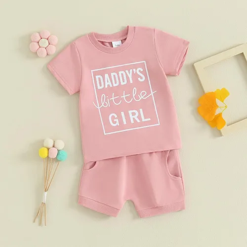 Vista 3 de Xdftwdmgqe Ropa para bebé niña, trajes de verano para recién nacidos, manga corta, camiseta y pantalones cortos, conjunto de sudadera para niños