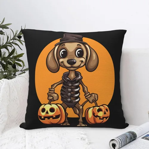 Vista 6 de Happy Halloween - Fundas de almohada de perro salchicha de esqueleto de perro salchicha de 22 x 22 pulgadas, funda de cojín para interiores