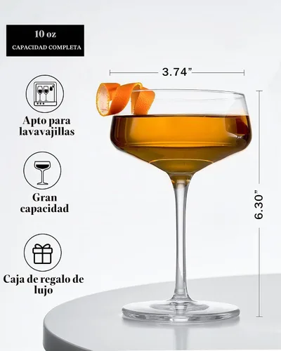 Vista 6 de JBHO Copas de Martini, juego de 4 copas de cupé de cristal, 10 Oz, copas de cóctel grandes y elegantes, copas de champán sopladas a mano