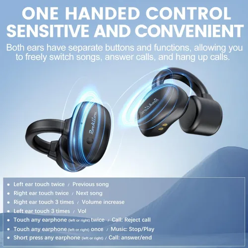 Vista 5 de True Bone Conduction - Auriculares deportivos de oreja abierta Bluetooth 5.3, inalámbricos, 30 horas, tiempo de reproducción, IPX4, impermeables