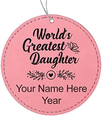Vista 3 de LaserGram Personalized Christmas Ornament, World's Greatest Daughter, Faux Leather, Custom Laser Engraved Gift Idea (Round Shape, Black with Gold)