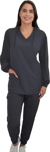 Vista 9 de Green Town Ropa quirúrgica para mujer – Sudadera con capucha, 4 bolsillos, ligera, tela elástica, fácil cuidado