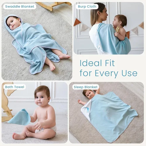 Vista 3 de Softan Juego de 6 toallas y paños con capucha para bebé, 28 x 28 pulgadas, ultra suaves y absorbentes, para recién nacidos, niños y niñas
