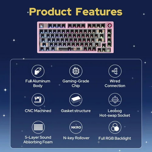 Vista 2 de EPOMAKER x LEOBOG Hi75 Kit de teclado mecánico con cable de aleación de aluminio, kit de teclado programable para juegos montado en junta