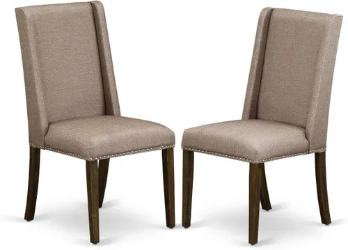 Vista 12 de East West Furniture FLP1T21 Florence Parson Sillas – Juego de 2 sillas de comedor tapizadas de tela de lino azul con ribete de clavo, color negro