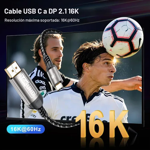 Vista 2 de Cable USB-C a DisplayPort de 3.3 pies (16 K a 60 Hz 8K a 120 Hz), cable USB C a DP 2.1 de 80 Gbps Thunderbolt 3/4/5 compatible con MacBook Pro/Air