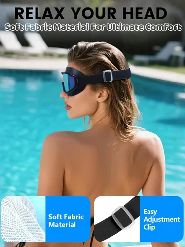 Vista 6 de Paquete de 2 gafas de natación de visión amplia, antiempañamiento y con correa de tela de comodidad UV, sin fugas, para adultos, hombres, mujeres
