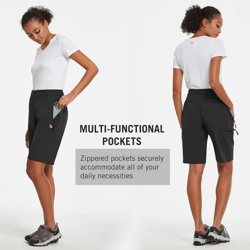 Vista 4 de BALEAF Bermudas largas de senderismo para mujer, de secado rápido, pantalones cortos de golf, ligeros, con bolsillos, UPF 50+, para campamento