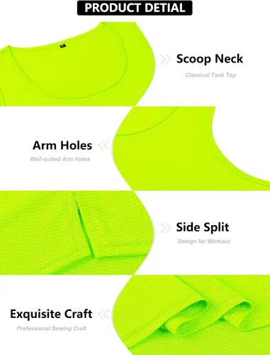 Vista 4 de KAWATA Camisetas sin mangas de neón para hombre, de secado rápido, gimnasio, culturismo, entrenamiento, camisetas sin mangas, camiseta de verano
