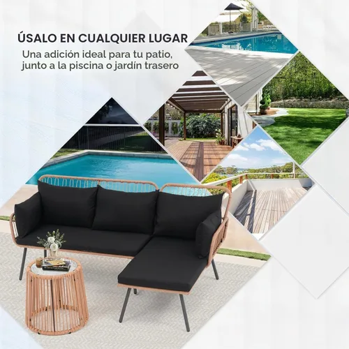 Vista 5 de Verano Garden Juego de muebles de patio, juego de sofá de conversación de Negro