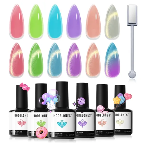 Vista 32 de modelones Imanes de uñas con imán de ojo de gato, ojo de gato, color marrón Juego de imanes de ojo de gato rosa bebé A A A