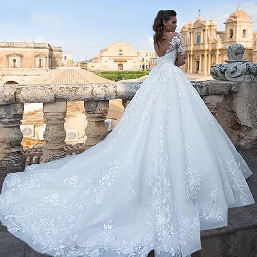 Vista 4 de SYYS Vestido de novia de sirena para novia 2023 apliques de encaje vintage con cuello en V vestidos de novia vestidos de baile SYYS26