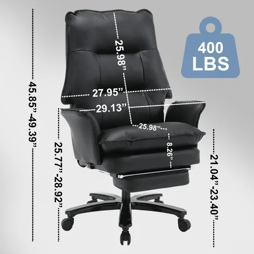 Vista 2 de Silla de oficina grande y alta de 400 libras, silla de escritorio ejecutiva reclinable con reposapiés, silla de computadora de cuero resistente