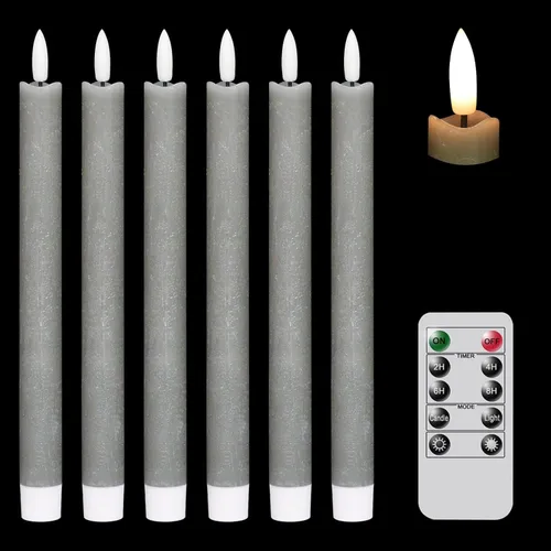 Vista 7 de GenSwin Velas cónicas negras sin llama parpadeantes con control remoto de 10 teclas, funciona con pilas, velas LED cálidas con mecha 3D