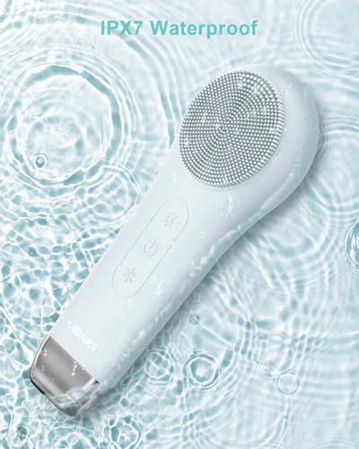 Vista 6 de EZBASICS Cepillo de limpieza facial facial impermeable para hombres y mujeres, cepillo facial recargable para facial eléctrico de silicona, cepillo
