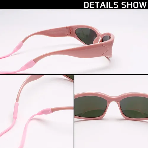 Vista 5 de GUVIVI Gafas de sol para niños con correa envolvente, gafas de sol futuristas para niños y niñas, persianas ovaladas de 4 a 12 años