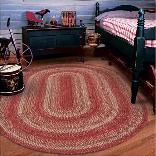 Vista 88 de Homespice Apple Pie - Alfombra ovalada roja de 2 x 3 pies, alfombra de cocina trenzada para decoración primitiva y rústica, reversible, yute sin