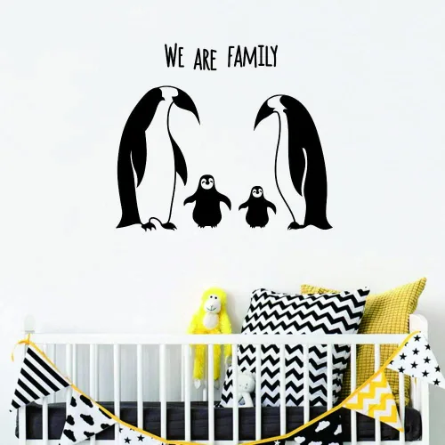 Vista 7 de Calcomanía de pared de la familia de pingüinos, adorable calcomanía extraíble para dormitorio de niños, guardería o sala de juegos, diseño colorido