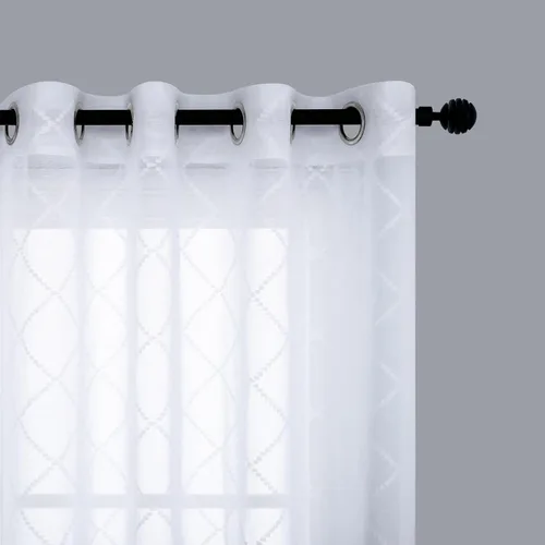 Vista 18 de KOUFALL Cortinas negras de 63 pulgadas de largo para dormitorio, juego de 2 paneles transparentes con ojales para ventana, cortinas geométricas
