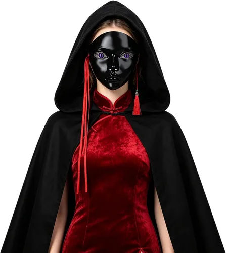 Vista 2 de Misteriosa máscara facial completa de color dorado y negro con ojos