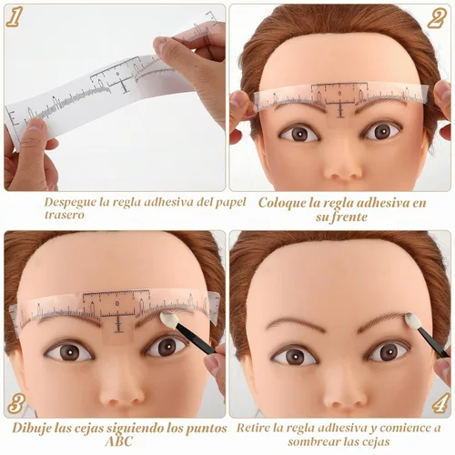 Vista 6 de 50 plantillas de regla de cejas, calcomanías desechables Abeillo para regla de cejas, plantilla de cejas de microblading, herramienta moldeadora