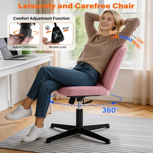 Vista 7 de PayLessHere Silla cruzada sin ruedas Rosa Silla de escritorio sin