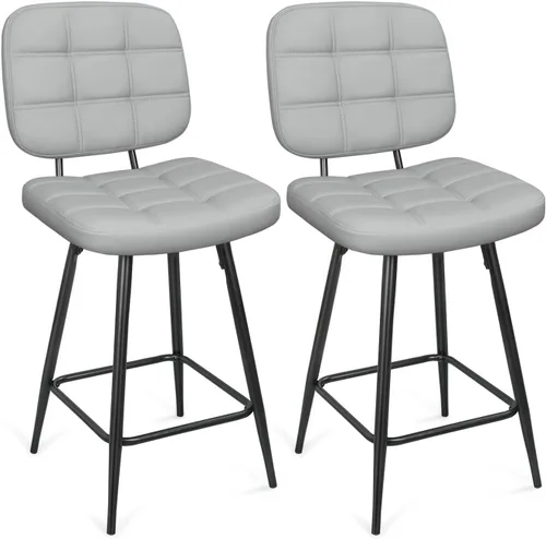 Vista 8 de ERGOSEAT Juego de 2 taburetes de bar de altura de mostrador de 24 pulgadas Parte trasera de metal - Negro