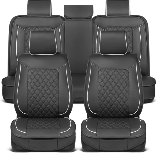 Vista 48 de MotorBox Meridian Series - Fundas de asiento de piel napa, fundas clásicas de asiento delantero, de piel sintética de alta calidad, color beige