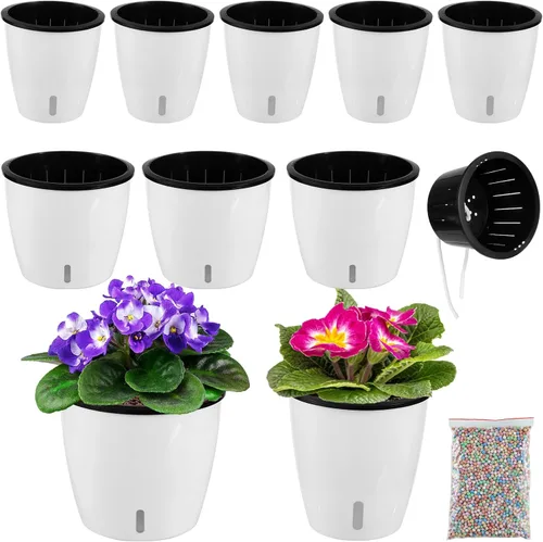 Vista 21 de Planterhoma Macetas de riego automático de 5 pulgadas para plantas de interior, 6 paquetes de macetas de violeta africana con indicador, maceta