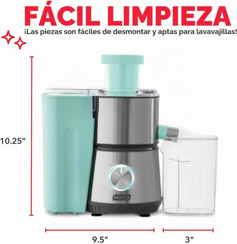Vista 5 de Dash Exprimidor centrífugo, extractor eléctrico de jugo de 350 W de 2 velocidades para frutas y verduras, fácil de limpiar, máquina de exprimir