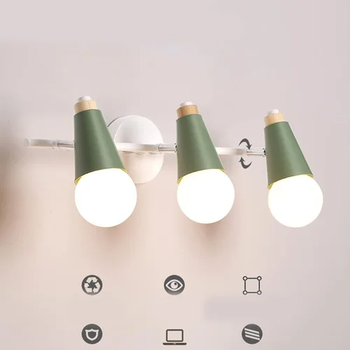 Vista 4 de Lámpara de pared nórdica de 3 cabezas, apliques de pared de macarrón ajustables, apliques de pared con botón enchufable, 3 luces, interruptor