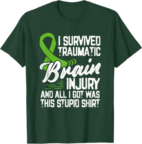 Vista 44 de Camiseta traumática con cinta verde para concienciación de lesiones cerebrales traumáticas I survived TBI, Negro, S