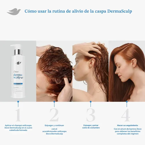 Vista 6 de Dove Derma Scalp Champú para Alivio de la Caspa 1 ct con Ácido Salicílico, Sulfatos y Niacinamida para Eliminar las Escamas y Aumentar