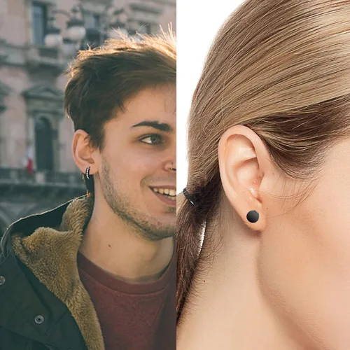 Vista 6 de KWUNCCI Aretes para hombre, 15 pares de aretes de aro de acero inoxidable quirúrgico, aretes negros para hombres y mujeres, juego de aretes de aro